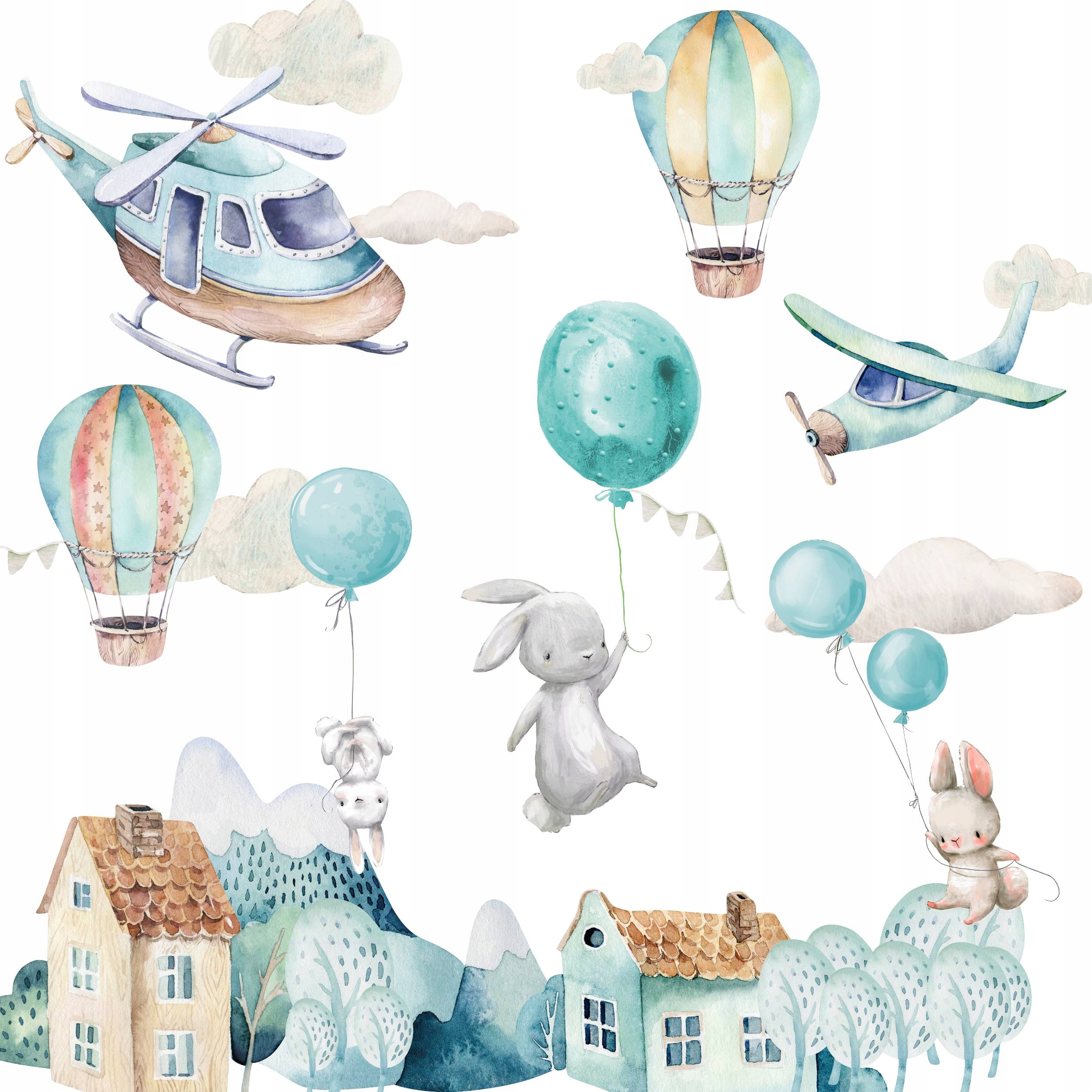 

Samolot helikopter balony Naklejka Na Ścianę 240cm