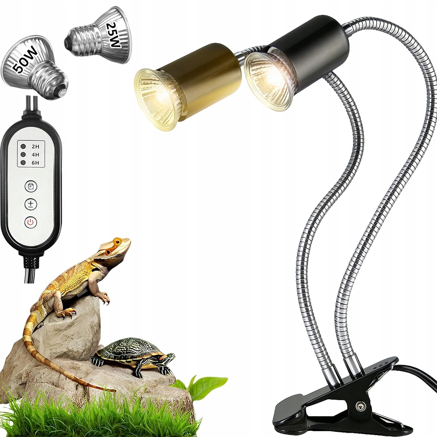 Levně Dvouhlavá topná lampa s husím krkem pro plazy pro domácí zvířata