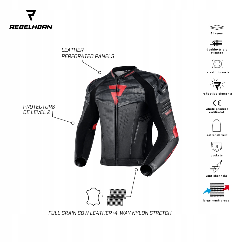 KURTKA SKÓRZANA REBELHORN VANDAL AIR BLACK 48 Materiał tekstylia