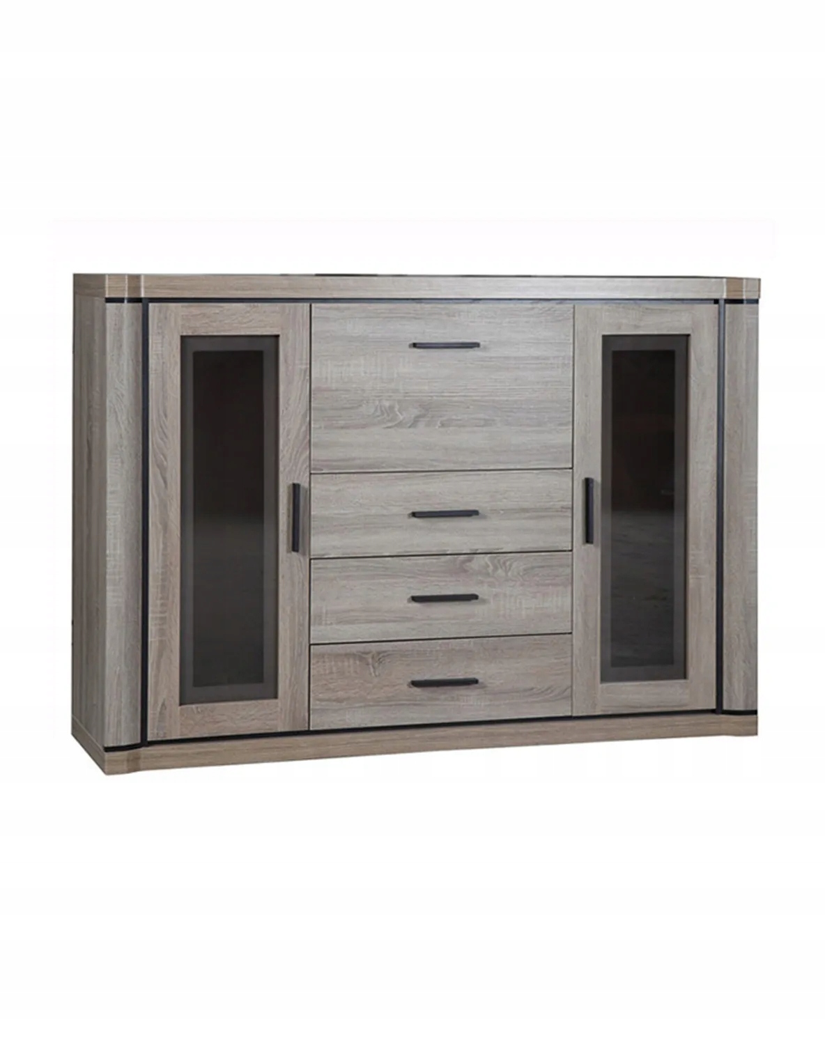 Witryna z szufladami szklane fronty i półki szeroka DALLAS dąb truflowy