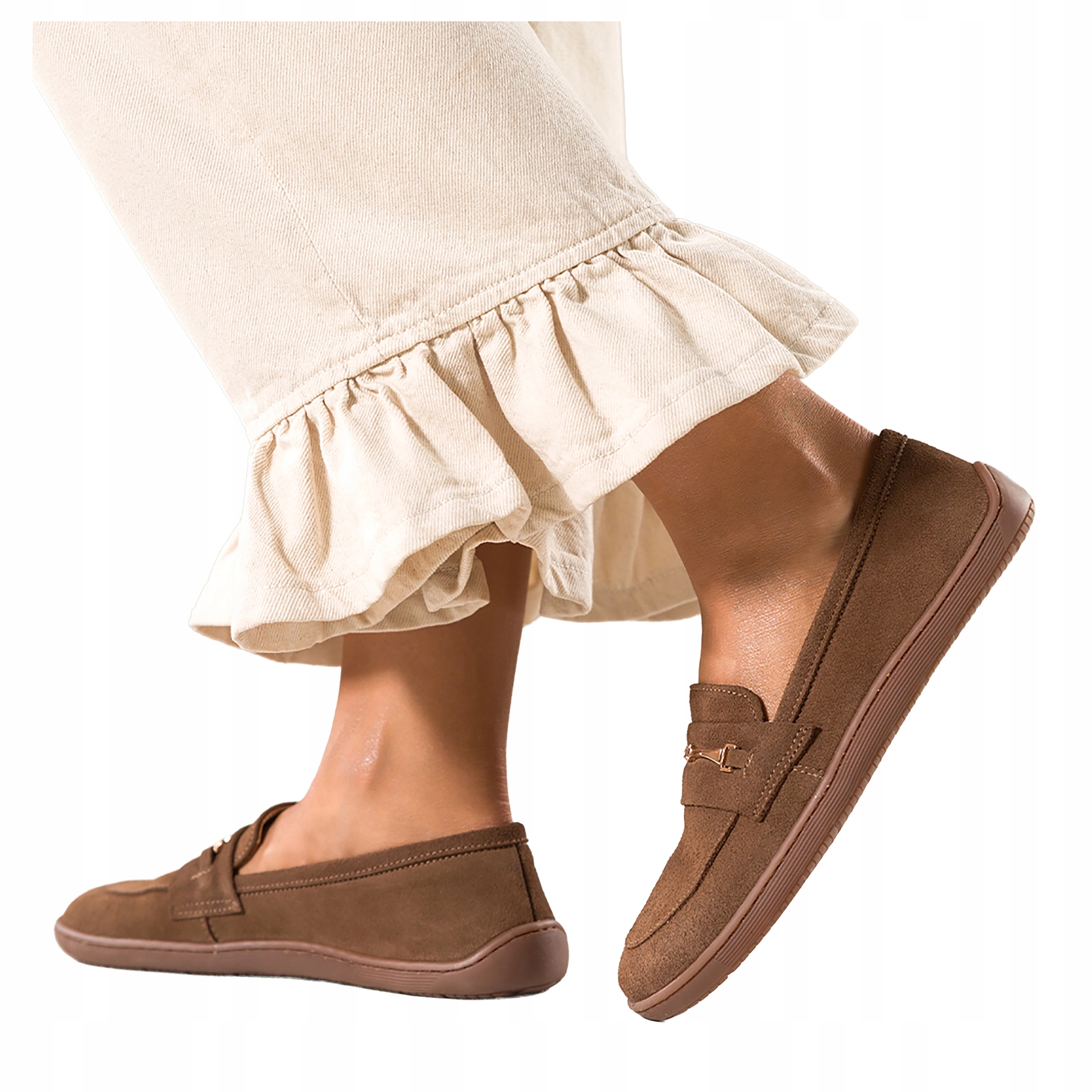 Hnědé Mokasíny Dámské Pohodlné Kožené Zlaté Spona Barefoot velikost 38