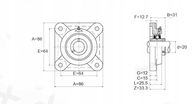 Łożysko samonastawne w obudowie UCF 204 20mm Kod producenta 6102