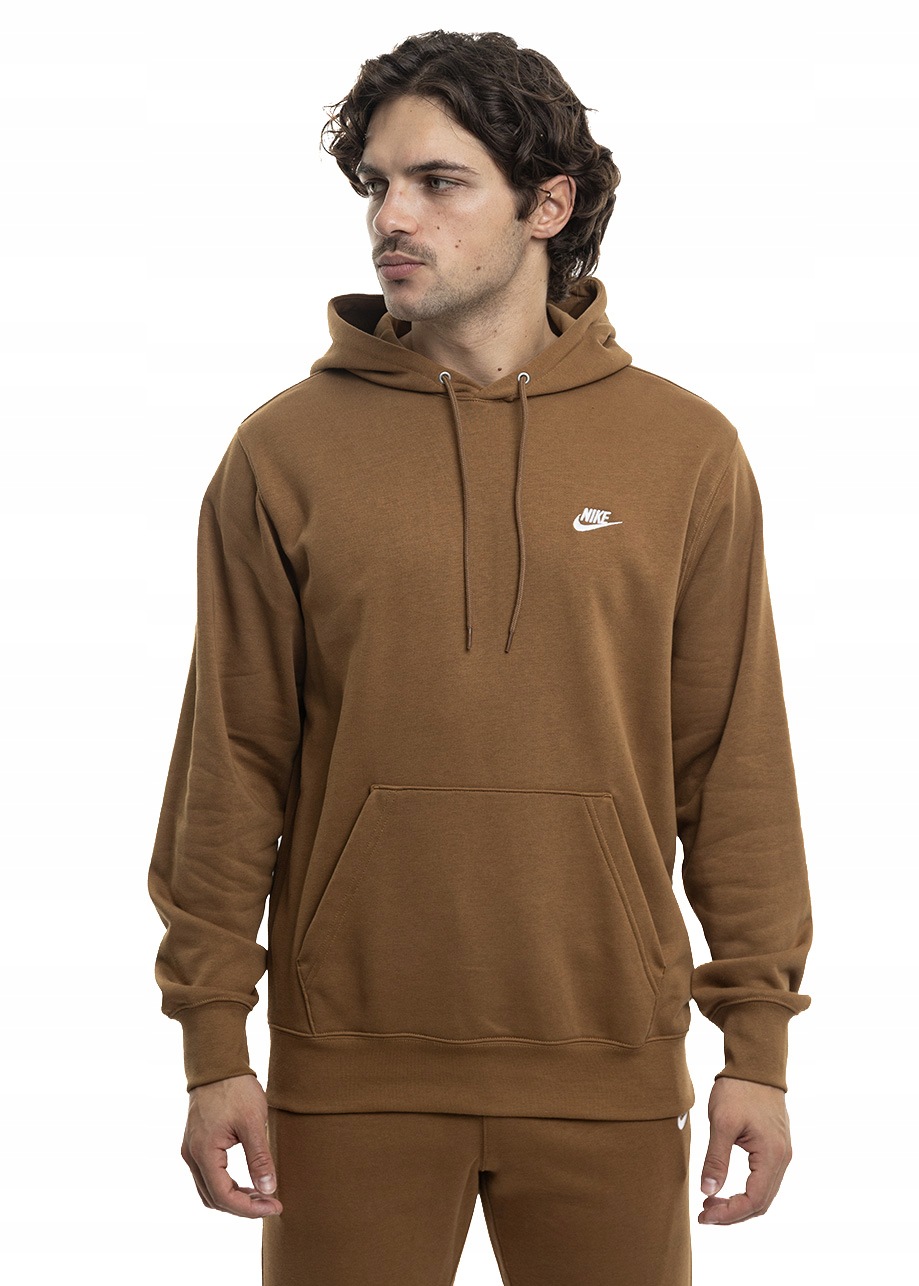 Pánská Mikina Nike Club Ft s kapucí Klokanka Bavlněná tepláková hnědá 2XL