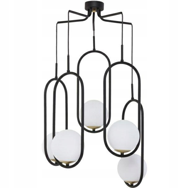 Závesná lampa Igon Čierna Biela Sklenené Tienidlo 5xE14 Stropná lampa Izba