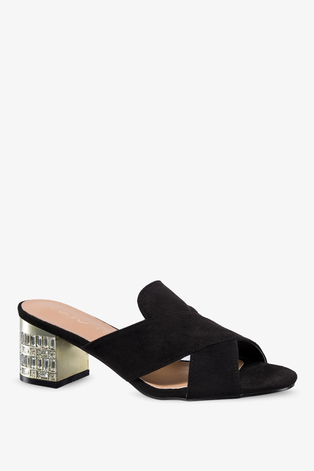 ELEGANCKIE KLAPKI DAMSKIE NA OZDOBNYM KLOCKU KRYSZTAŁKI WKŁADKA SKÓRA r 40 Stan opakowania oryginalne