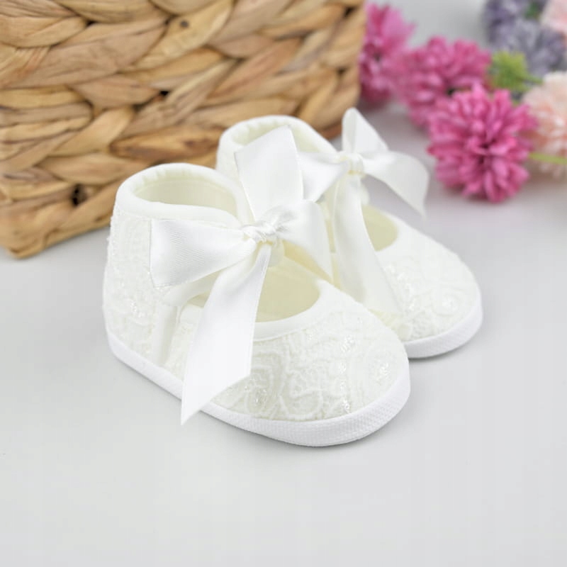 ECRU KORONKOWE BUCIKI NA CHRZEST, WIĄZANE NIECHODKI, BUTY NA LATO R. 10 CM Marka Inna marka