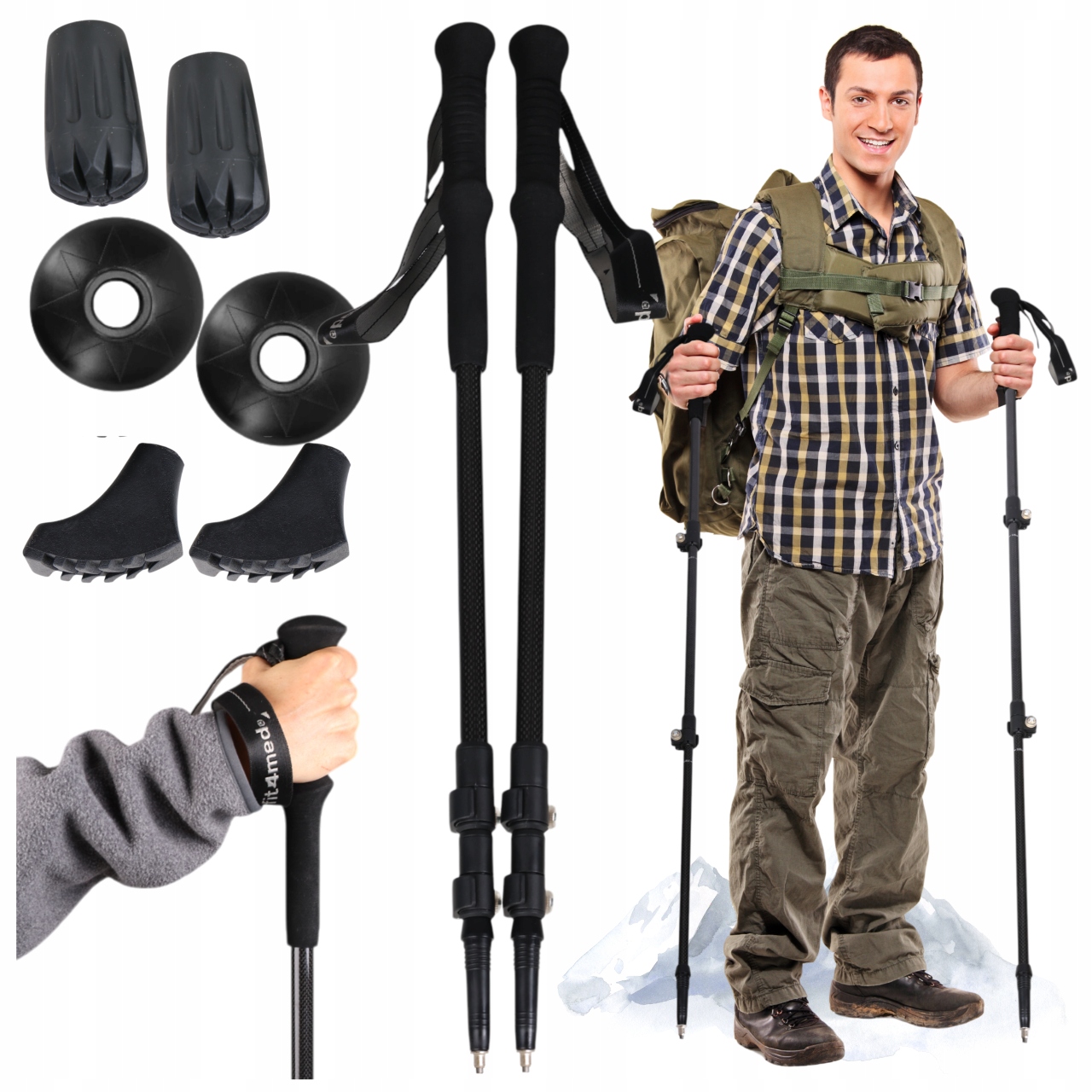 Karbonové Trekové Hole Ultra Lehké, Nastavitelné, 3-SEGMENTOVÉ, Skládací, Sada