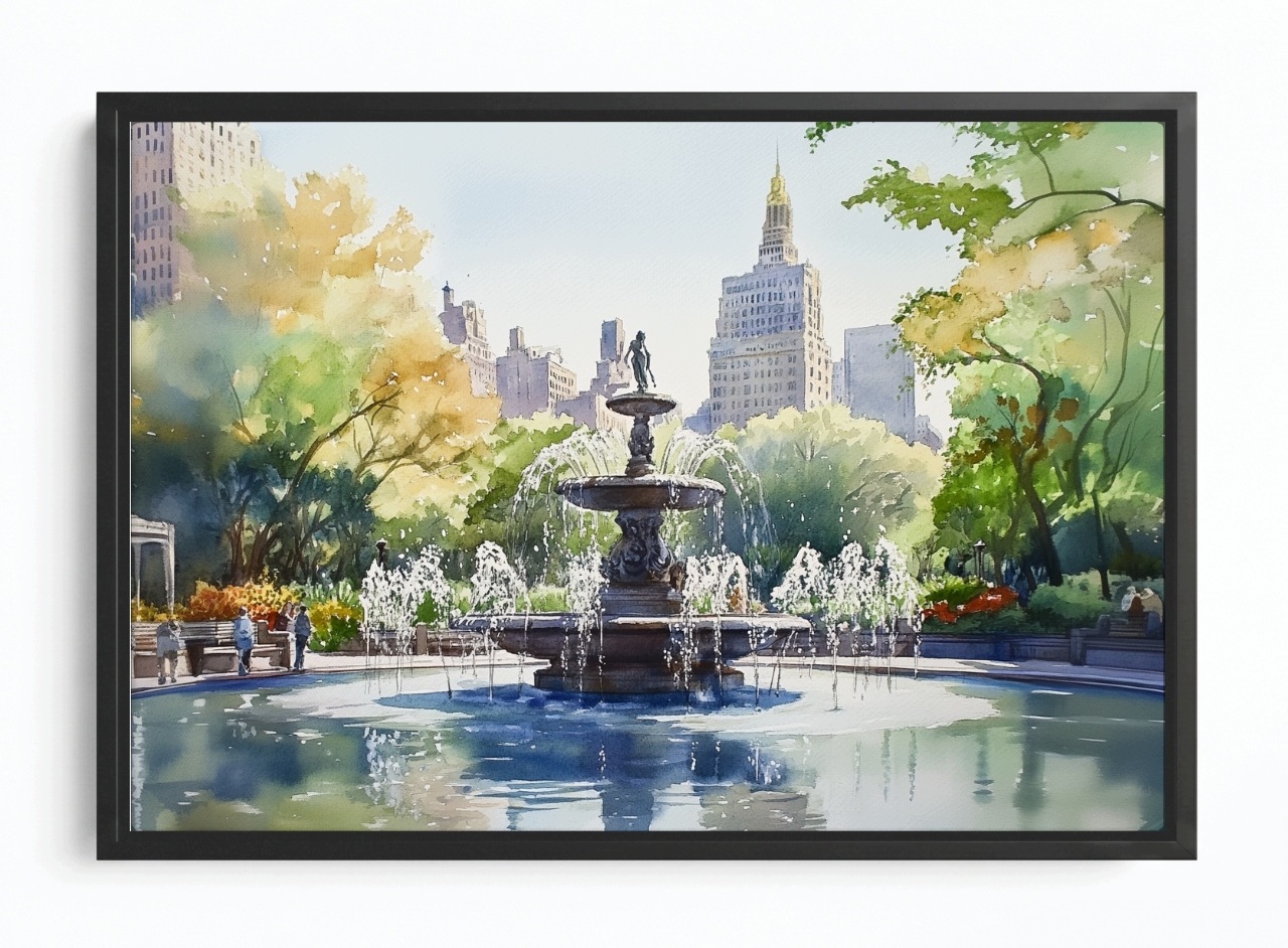 Obraz Rama American Box Město Nyc New York Central Park Fontána 60x40