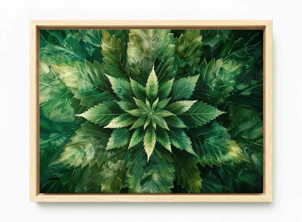 Obraz Rama American Box Mandala List Konopí Zelená Příroda Botanika 60x40