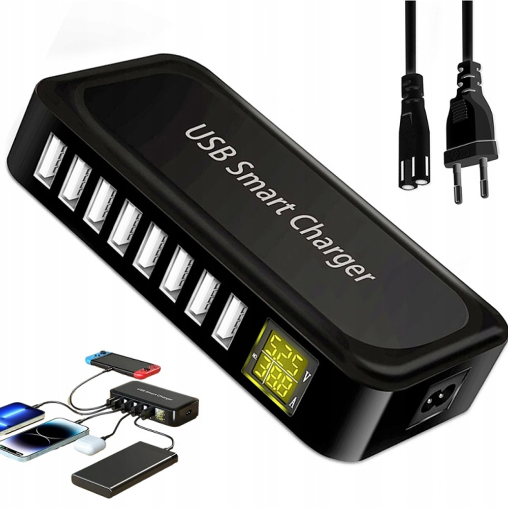 Szybka Ładowarka 8x Usb Z Ekranem Stacja Ładowania