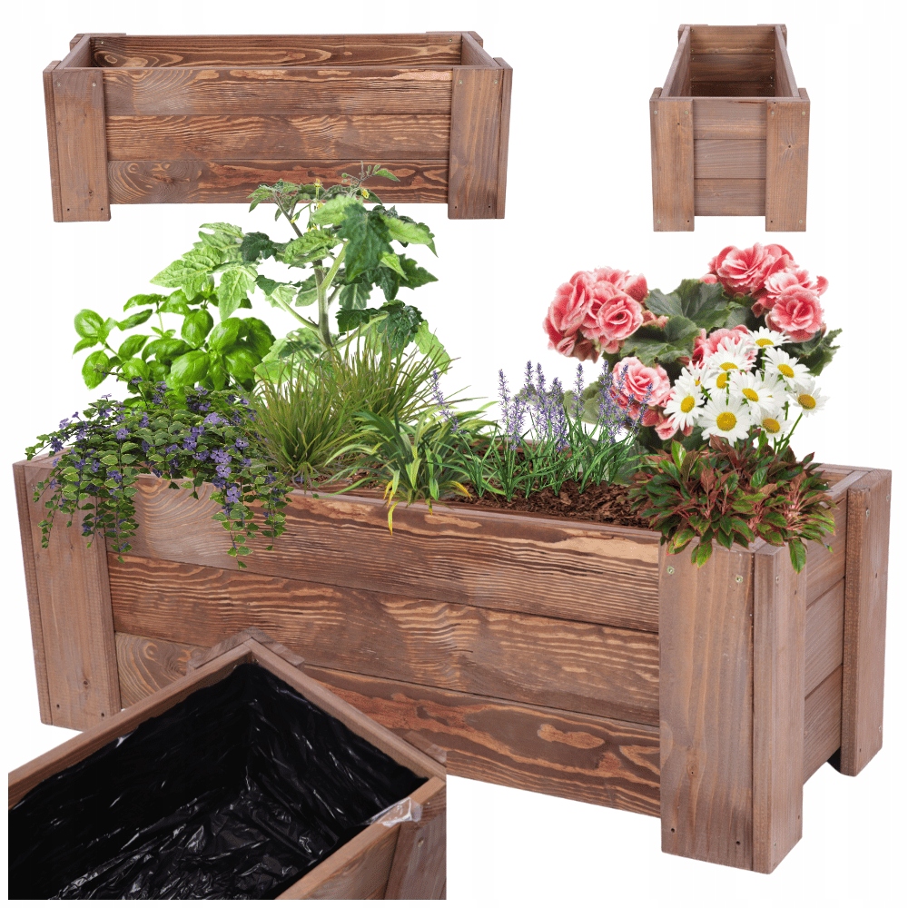 Donica drewniana Impregnat warzywna doniczka na balkon szer. 90 cm Folia