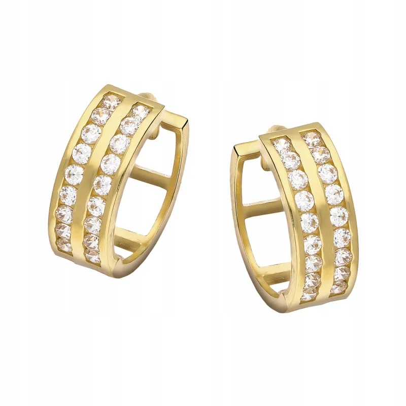 Dámské zlaté náušnice 585, stylové kolečka s řadou bílých zirkonů 1.8