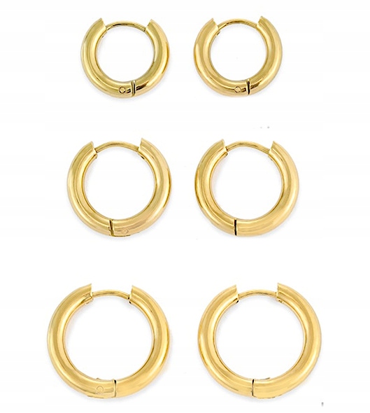 

Kolczyki Złote Kółka 3 pary 8,10,12 mm Stal 316 L