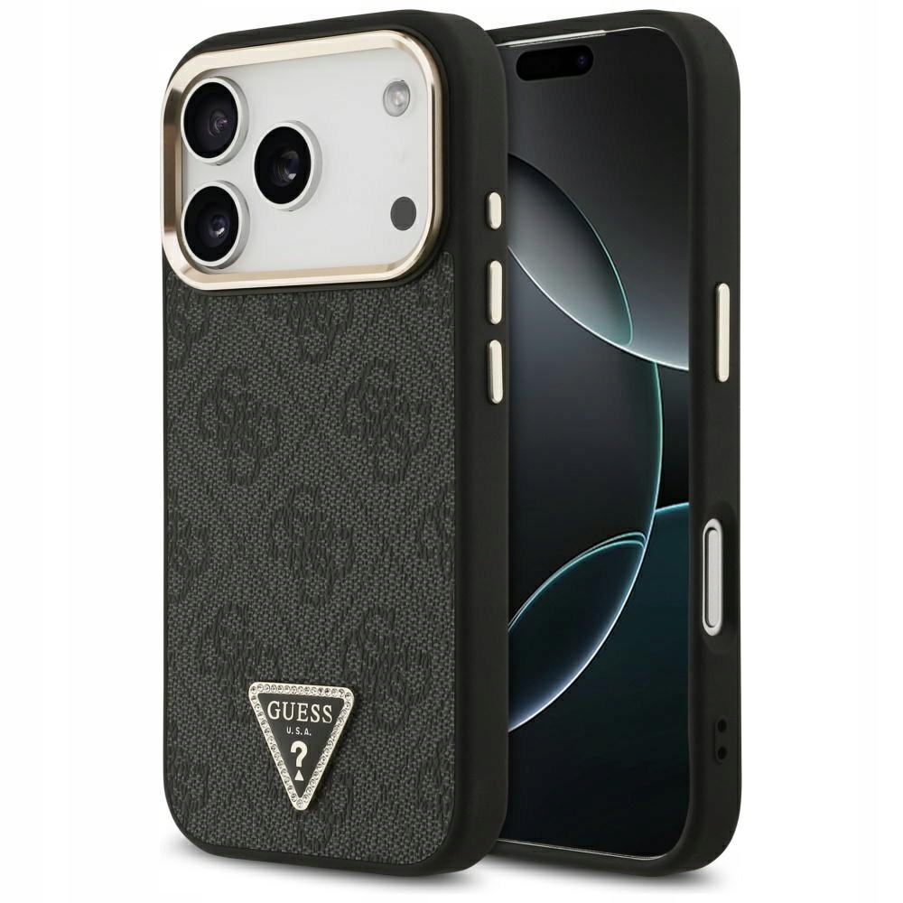 Pouzdro Guess 4G Triangle Logo MagSafe pro iPhone 17 Pro, černé, zlaté