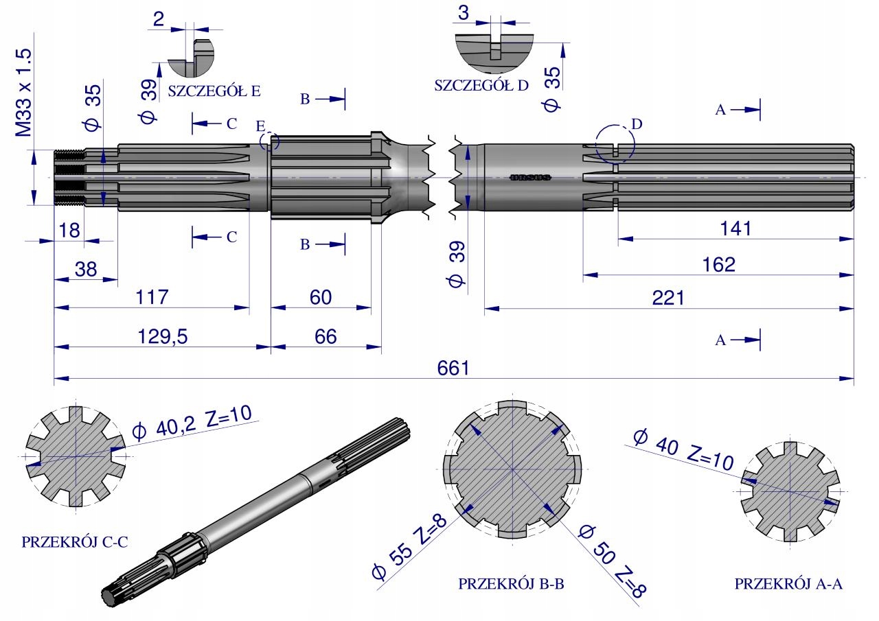 Półoś prawa uniwersalna C-330 ORYGINAŁ URSUS Producent części Ursus