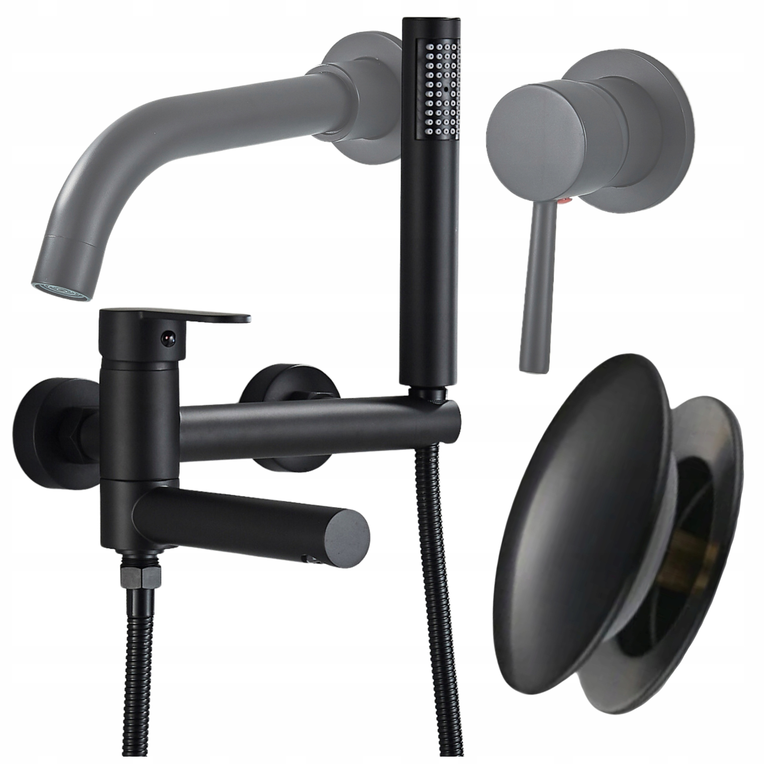 Vaňová nástenná batéria Pohyblivý výtok Čierna Hlavica Kúpeľňová Súprava