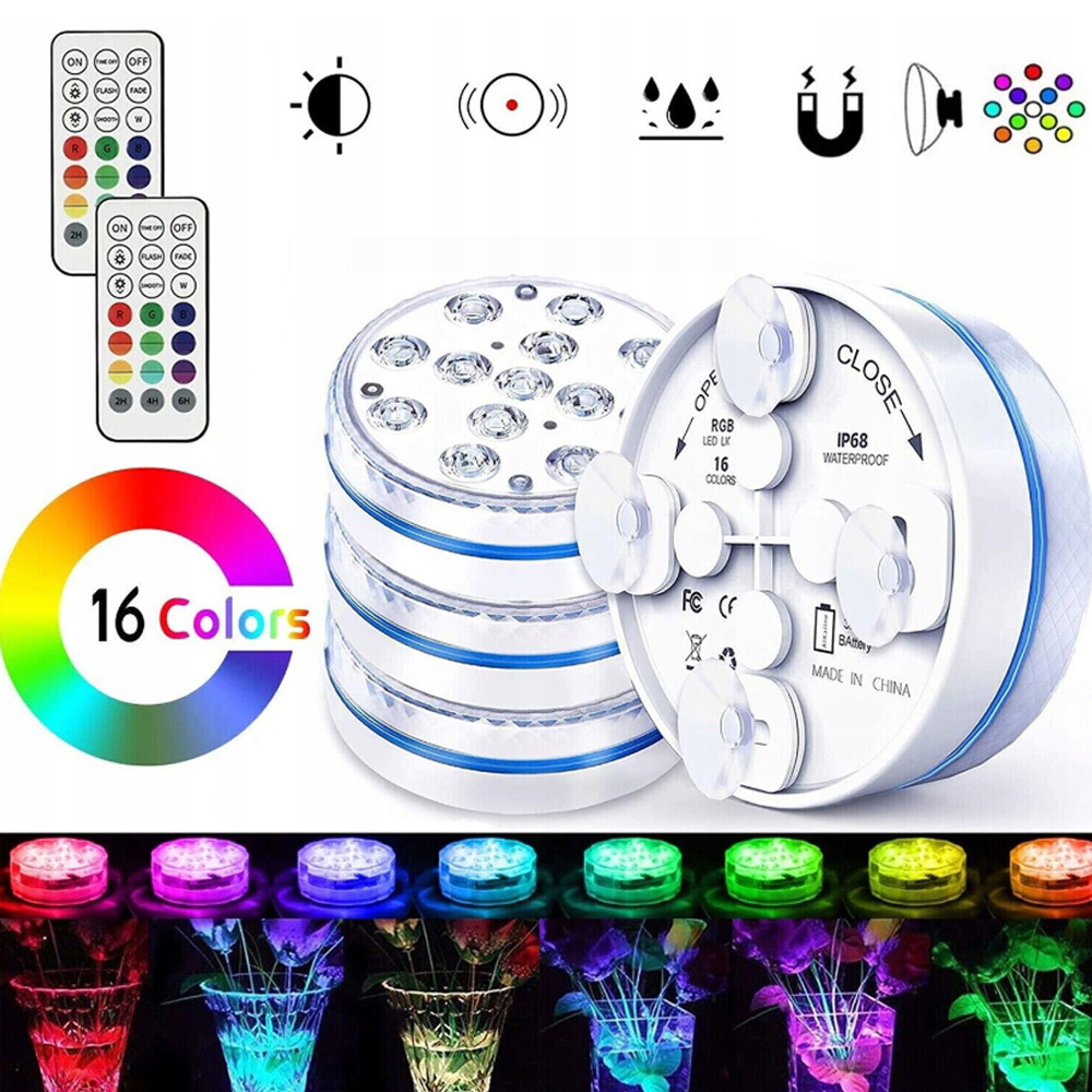 4X LAMPKI DO BASENU OŚWIETLENIE BASENOWE PODWODNE LED RGB PILOT PRZYSSAWKI Stan opakowania oryginalne