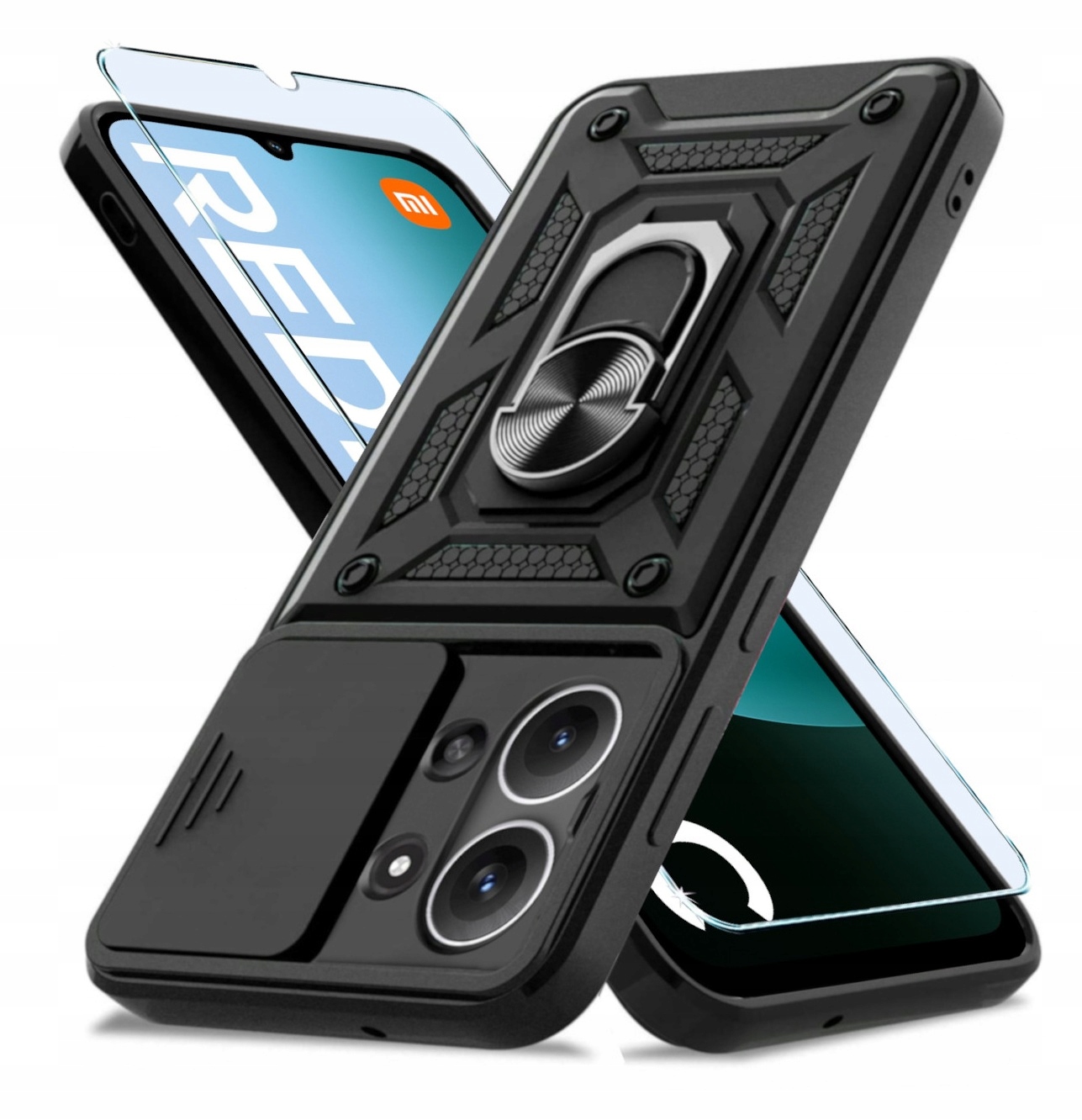 Etui Pancerne Camshield Ring Case Do Xiaomi Redmi 15C +szkło Hartowane