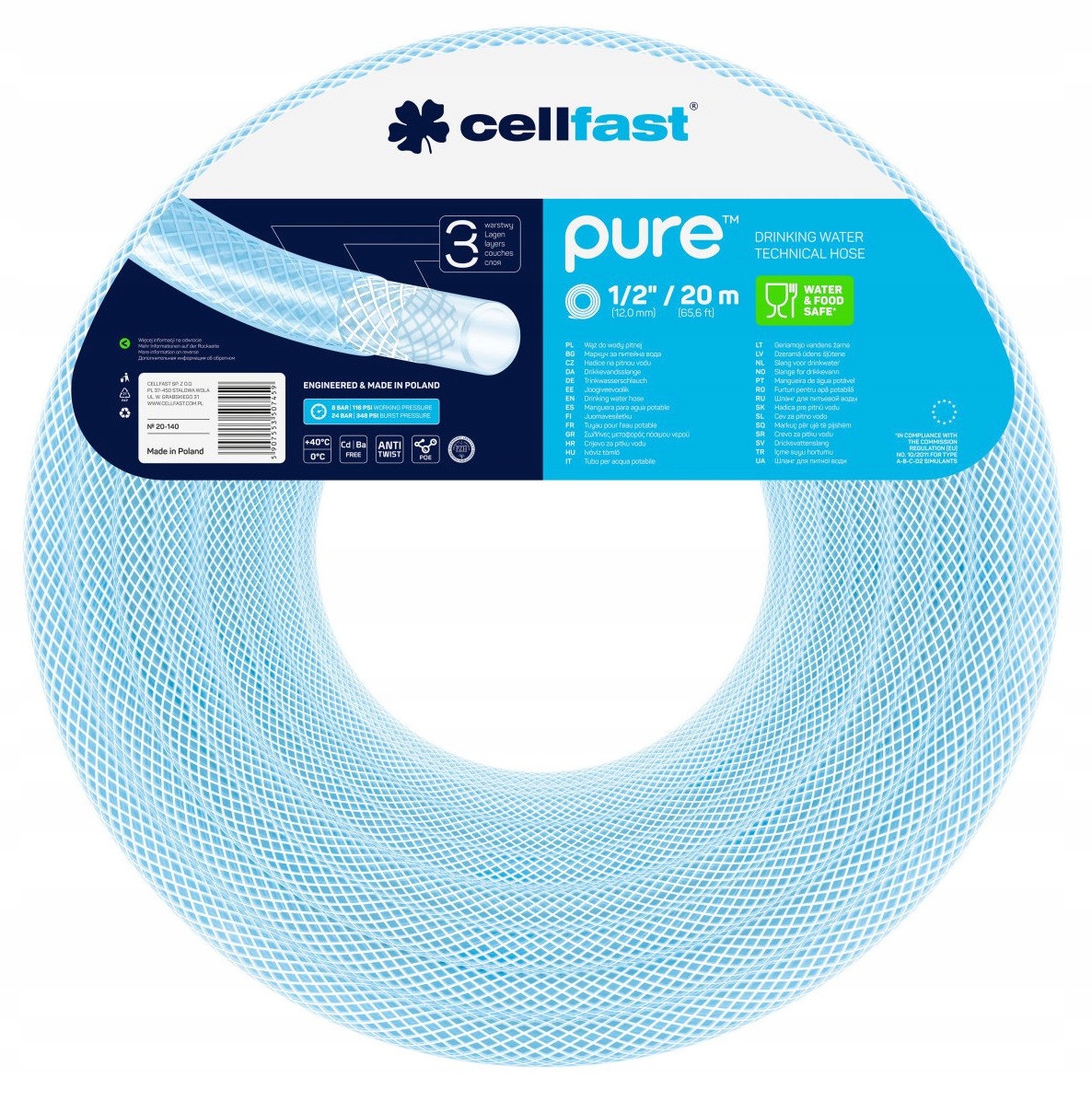 

Wąż Do Wody Pitnej Cellfast Pure 12,5,0×2,5mm 20m