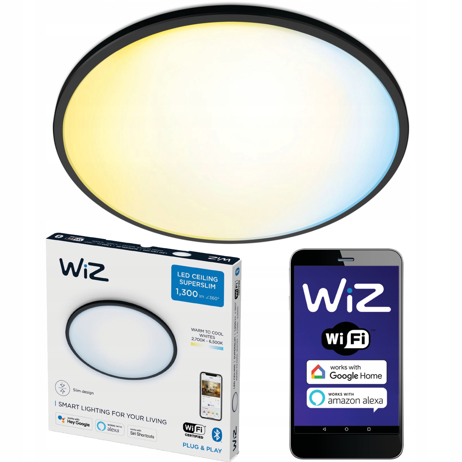 Stropní Svítidlo Led Stropní Svítidlo na omítku 14W Cct Černá Kulatý Smart WiFi WiZ