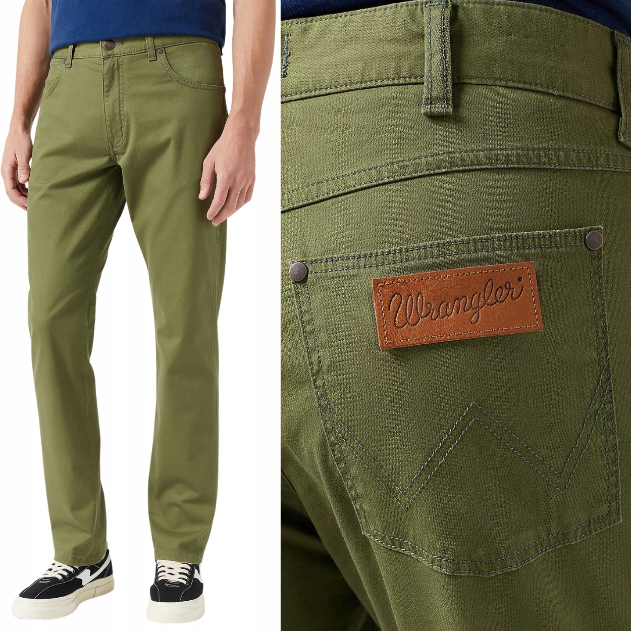 Wrangler Greensboro Olive zelené bavlněné látkové kalhoty W31 L32