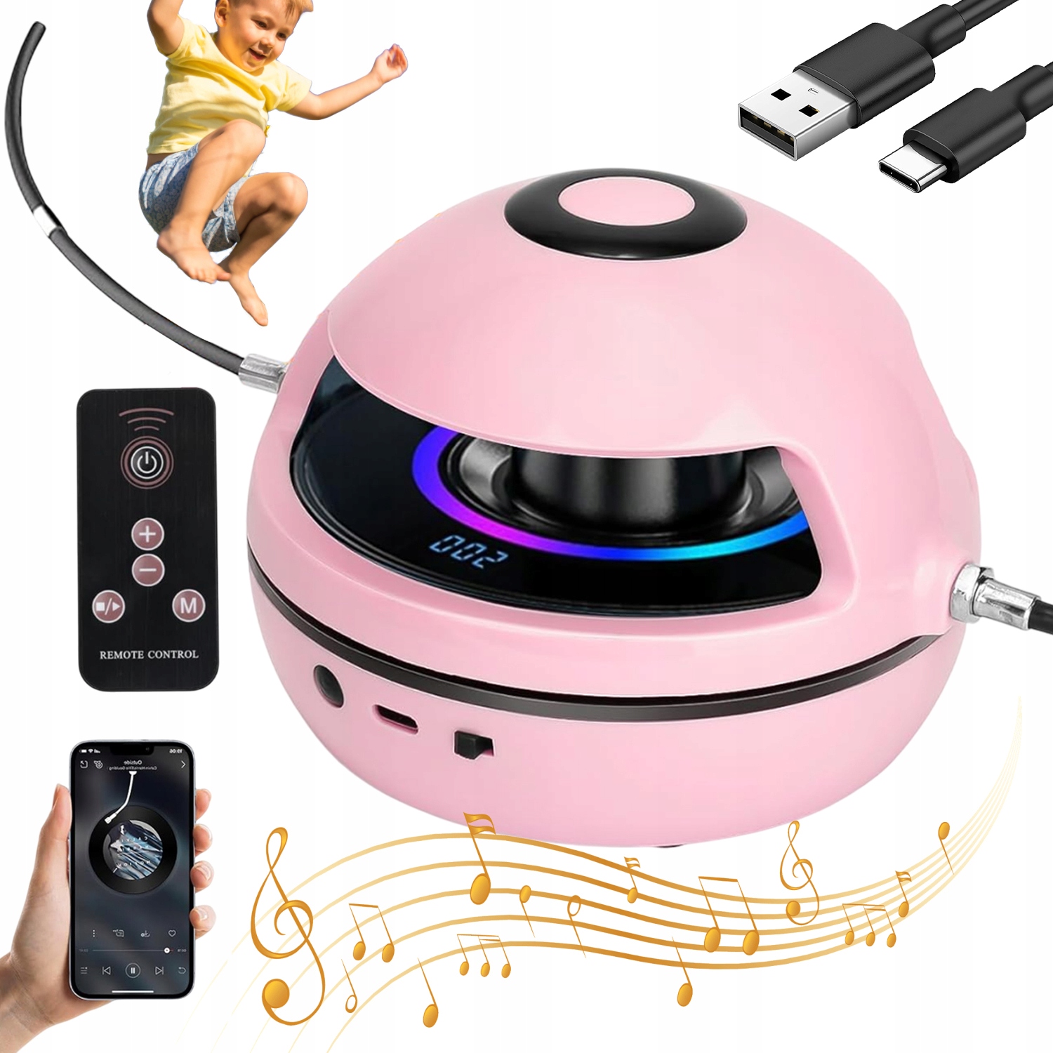 Elektroniczna Skakanka Muzyka Bluetooth Licznik 10 Poziomów