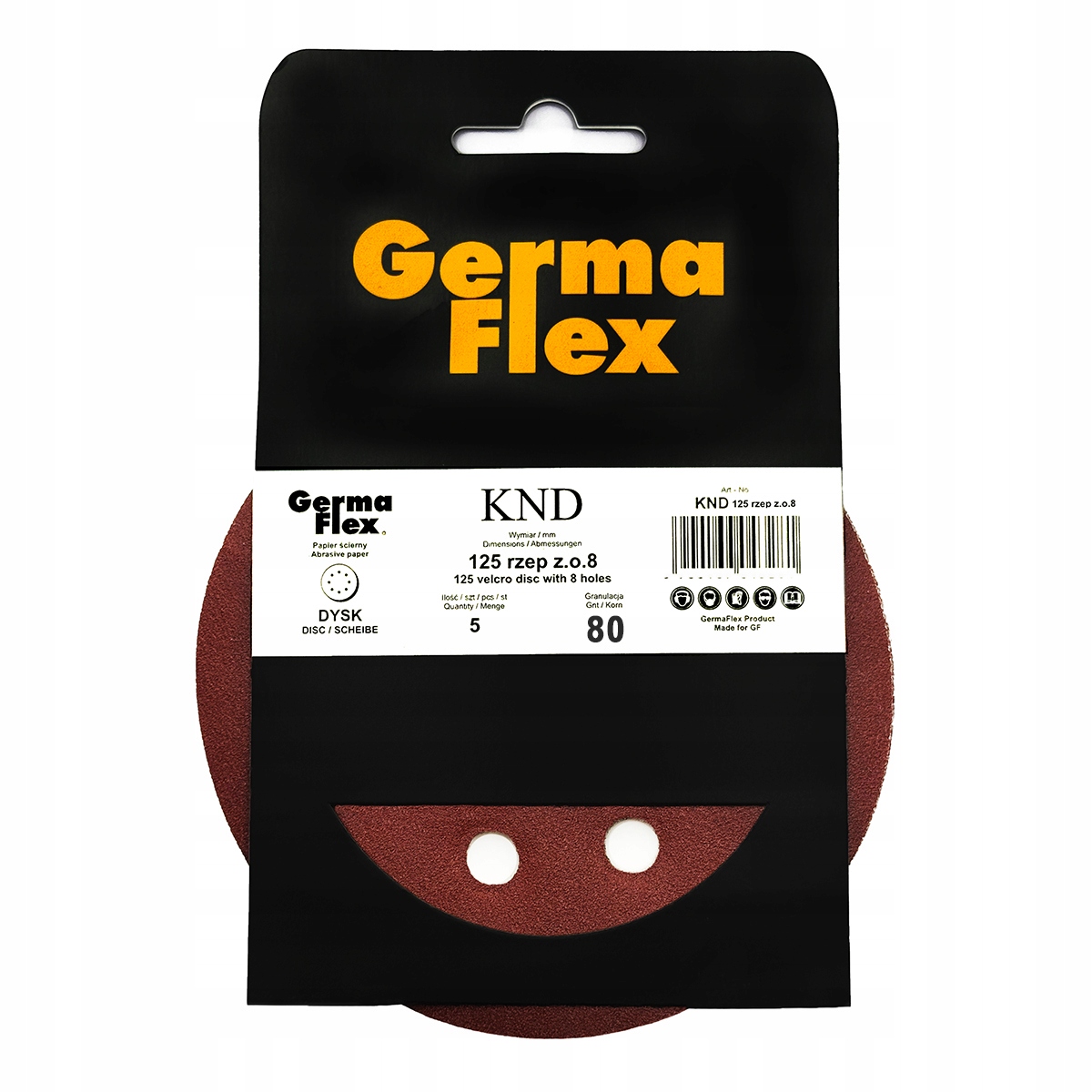 Papier Ścierny Krążek ścierny na rzep z 8 otw. 125mm gr.80 GermaFlex 5 szt.