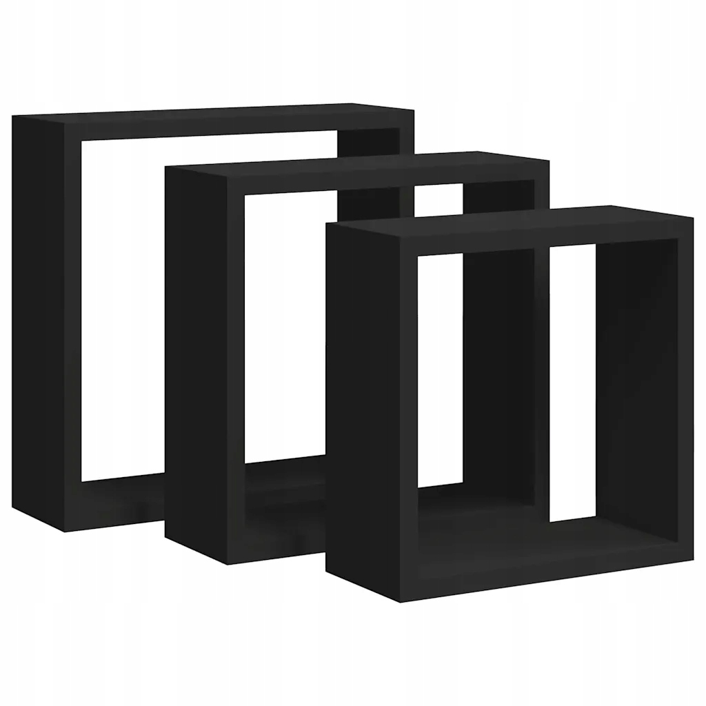 Sada 3 černých Polic Mdf, 30 x 10 x 30 cm 27 x 10 x 27 cm 24 x 10 x 24 cm