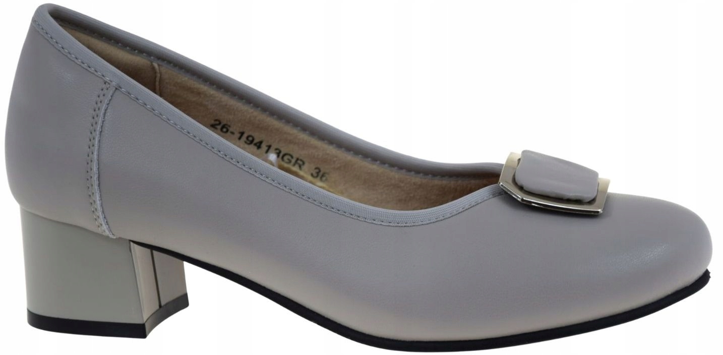 Šedé dámské kožené lodičky na podpatku elegantní Cambell 26-19413GR 36