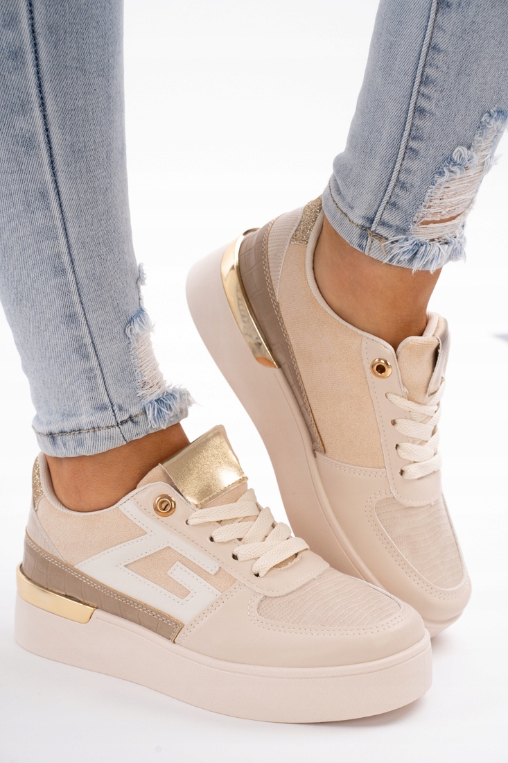 Beżowo złote trampki damskie z kolorowymi wstawkami 37