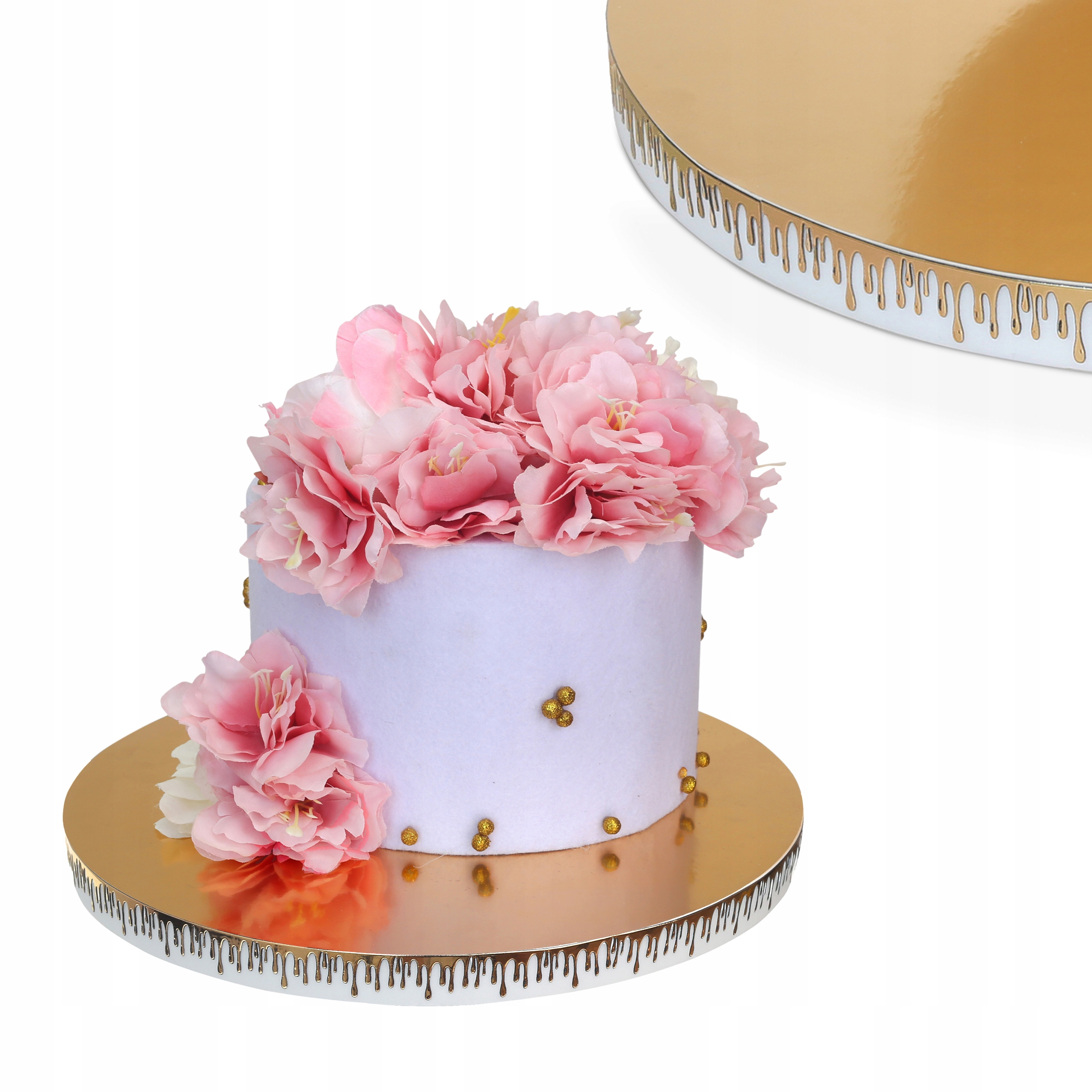 Podkład pod tort ciasto 30cm styrodur złoty z ozdobnym bokiem polewa złota