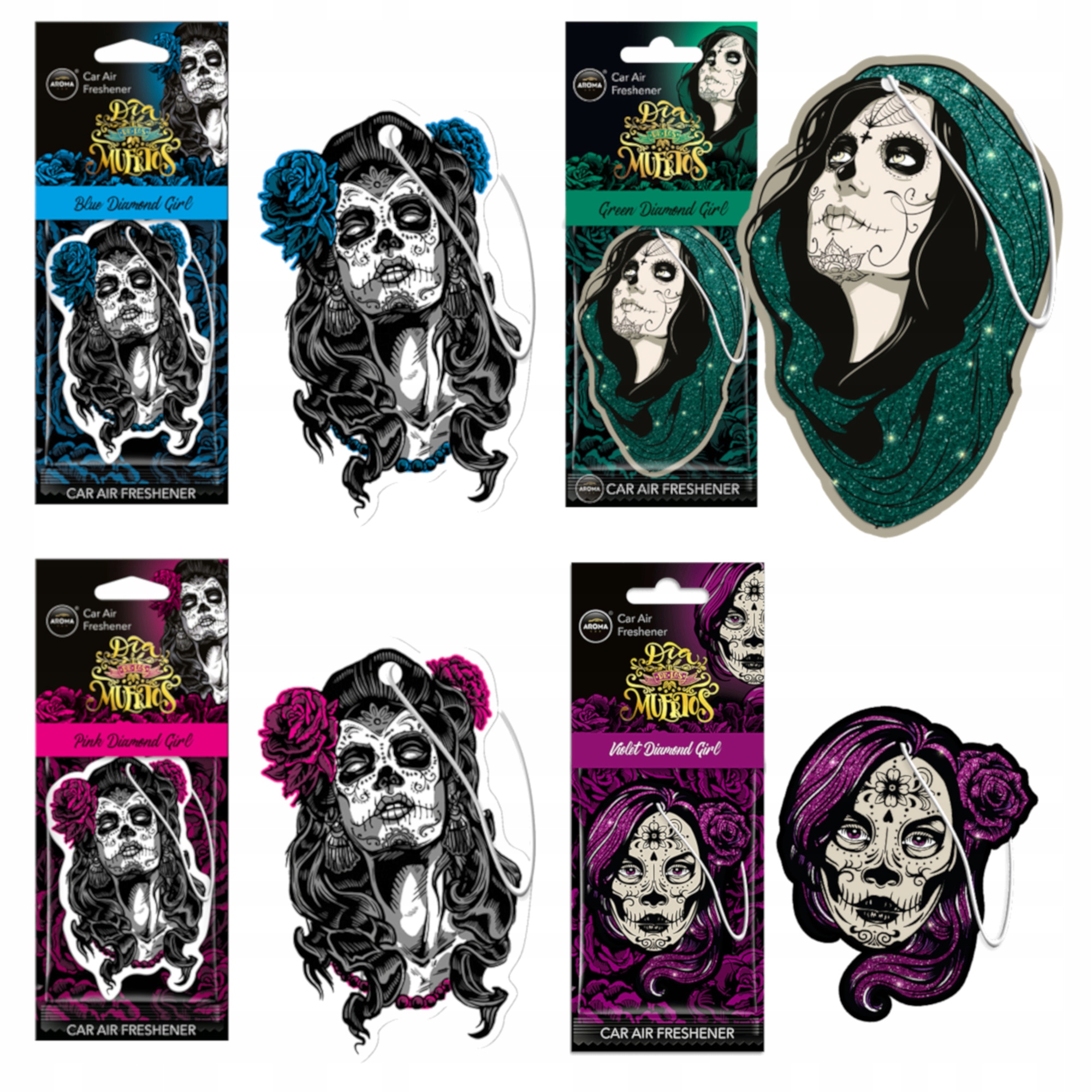 4x Aroma Diamond Girl Blue Pink Violet Green Dia De Los Muertos