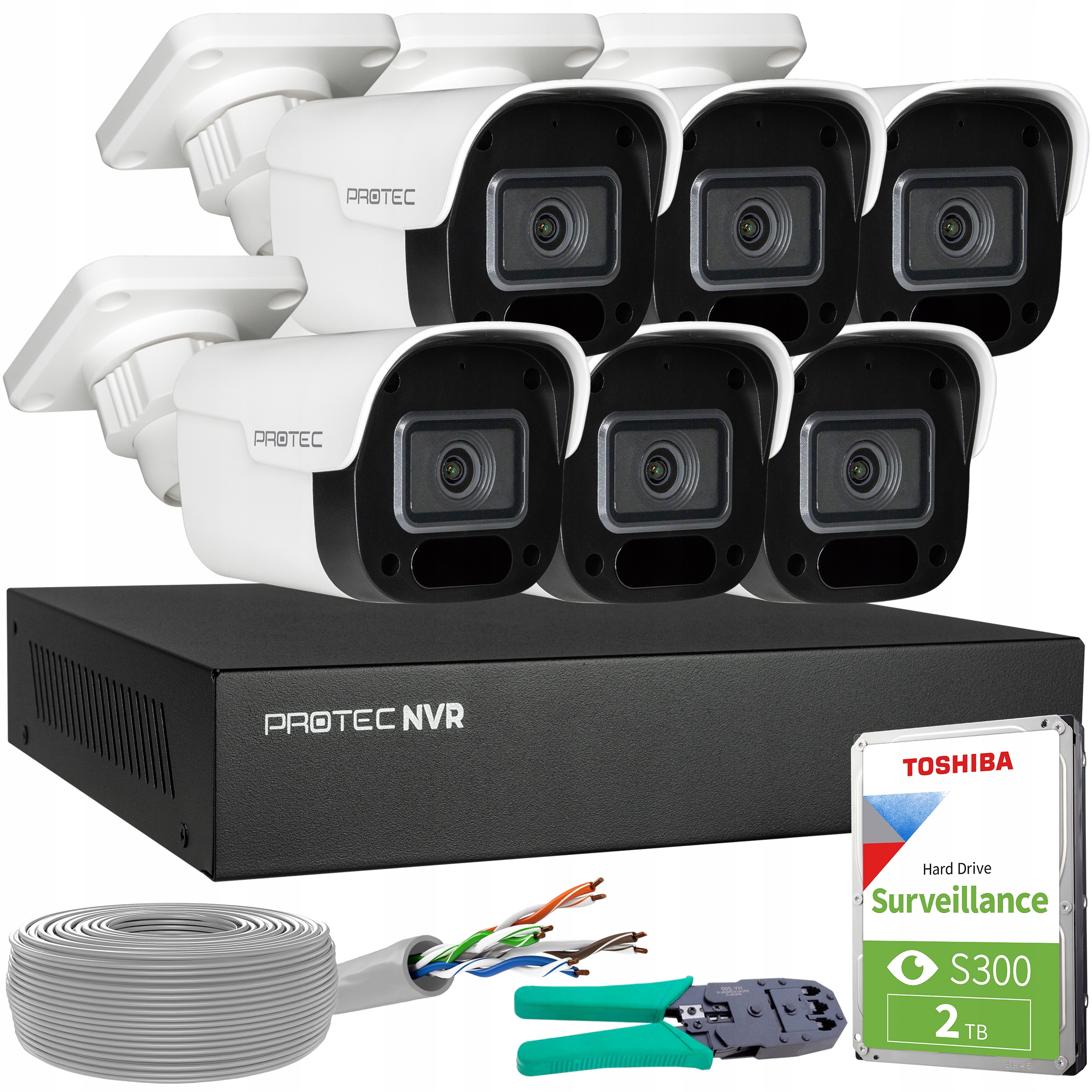 Zestaw Do Monitoringu 6 Kamer Ip PoE 4Mpx z Mikrofonem Podgląd z Hdd