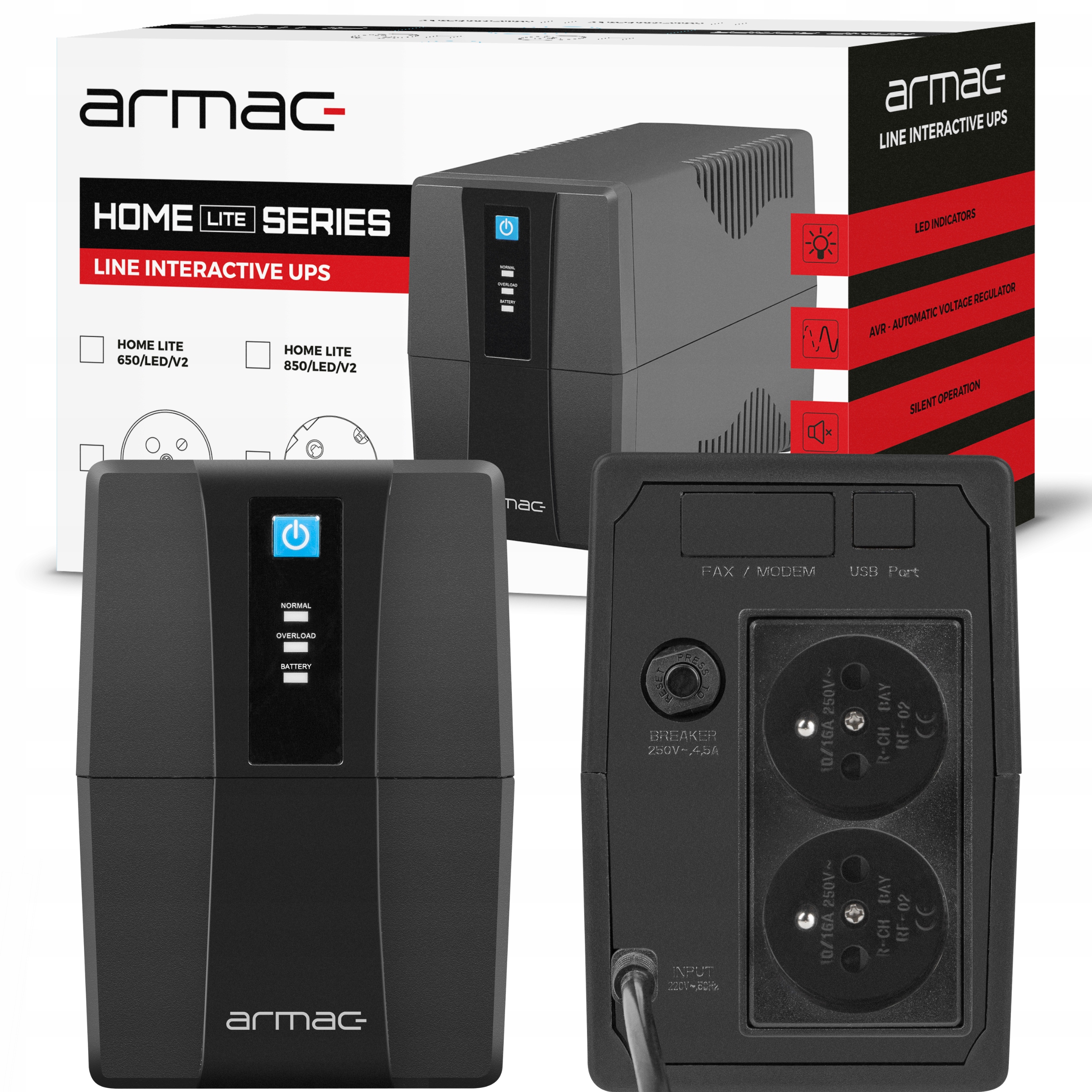 Zasilacz Awaryjny Ups Armac Home Lite Line-interactive 850VA 2X 230V Pl Led