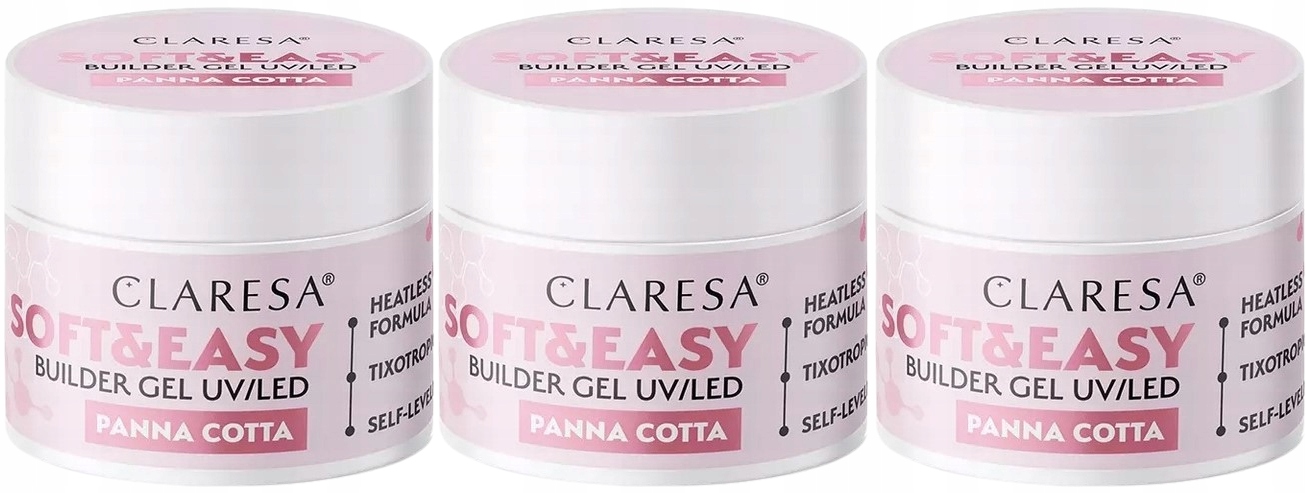 3 ks Soft&Easy Builder Panna Cotta Stavební Gel 45G Claresa Shine
