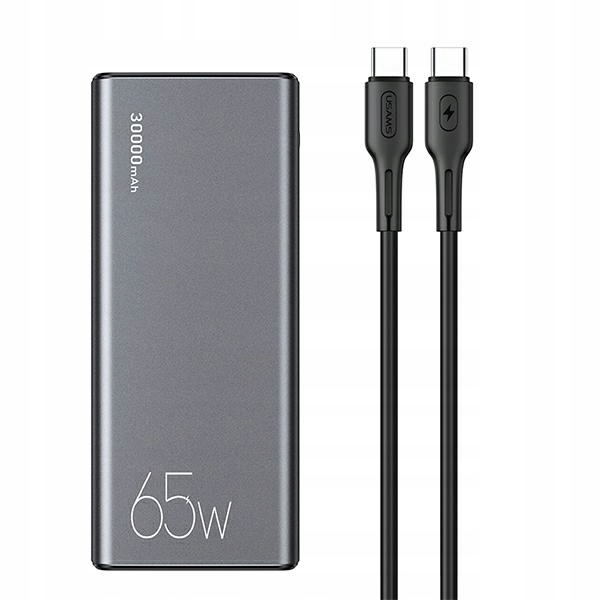 Powerbanka Usams PB59 30000mAh 65W 2xQC3.0+PD Rychlé nabíjení Černá kabel