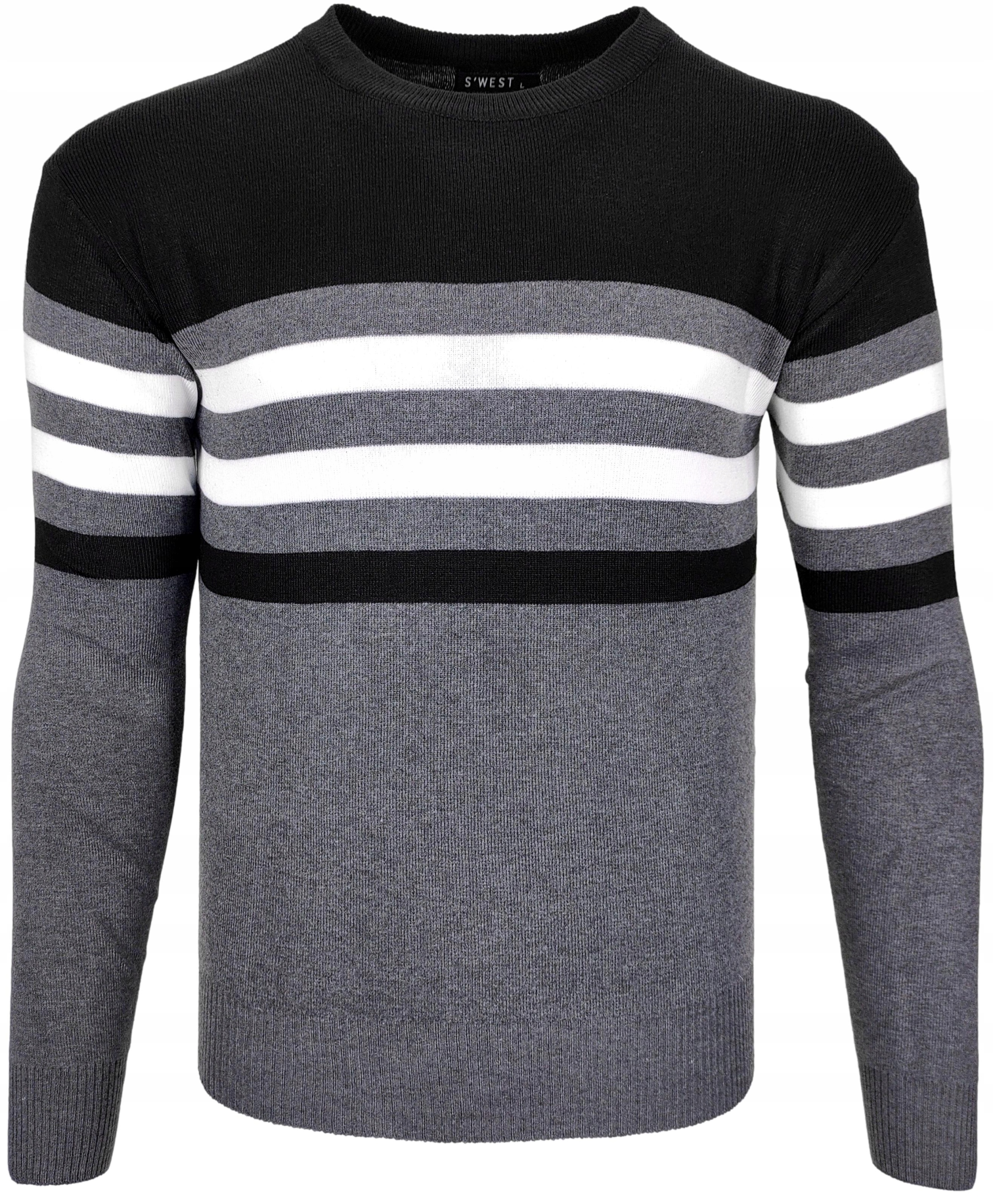 

Sweter męski wełniany w paski czarny O291 r. 3XL