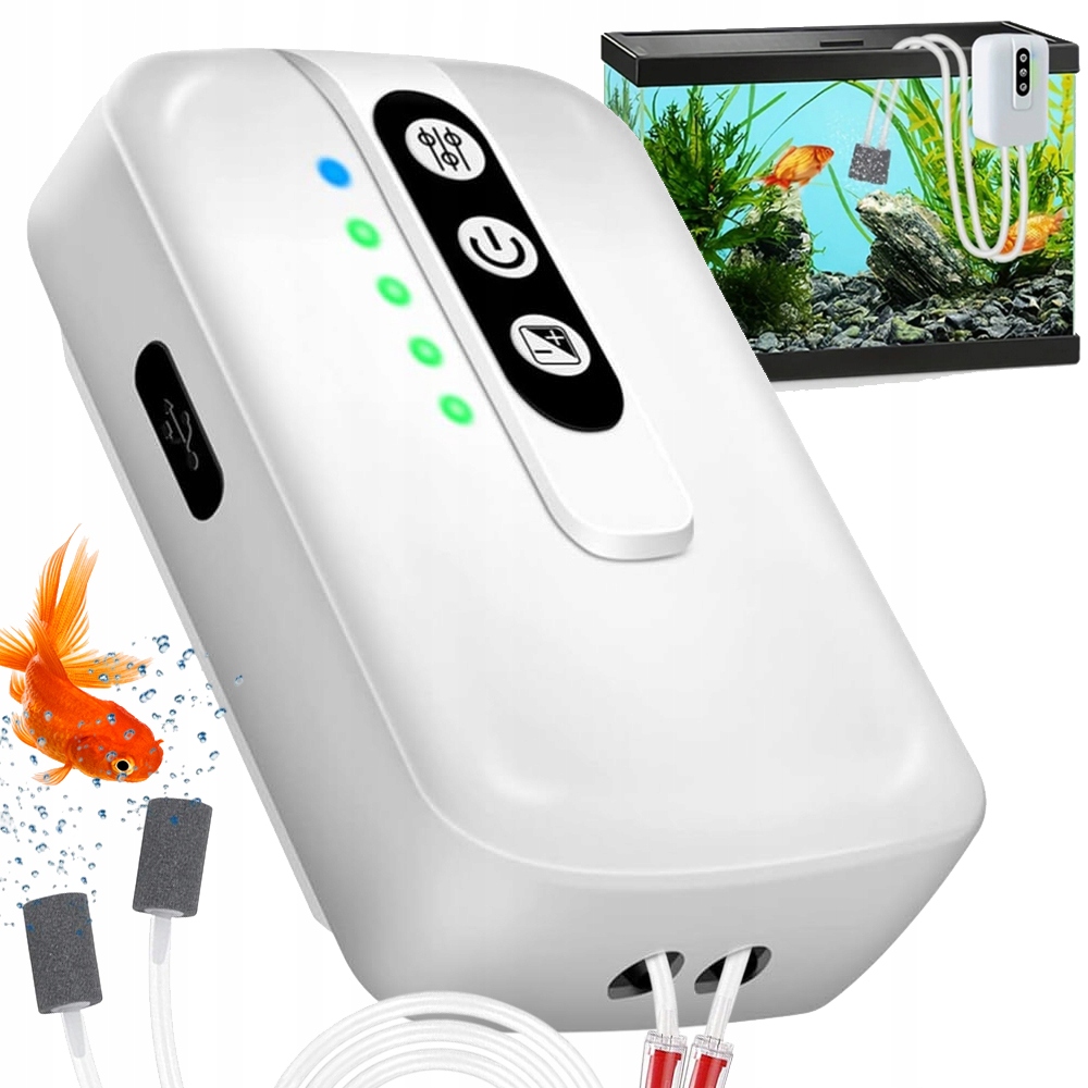 Levně Provzdušňovač Akvária Silná Pumpa S Regulací 2000 mAh 2W 180L/h