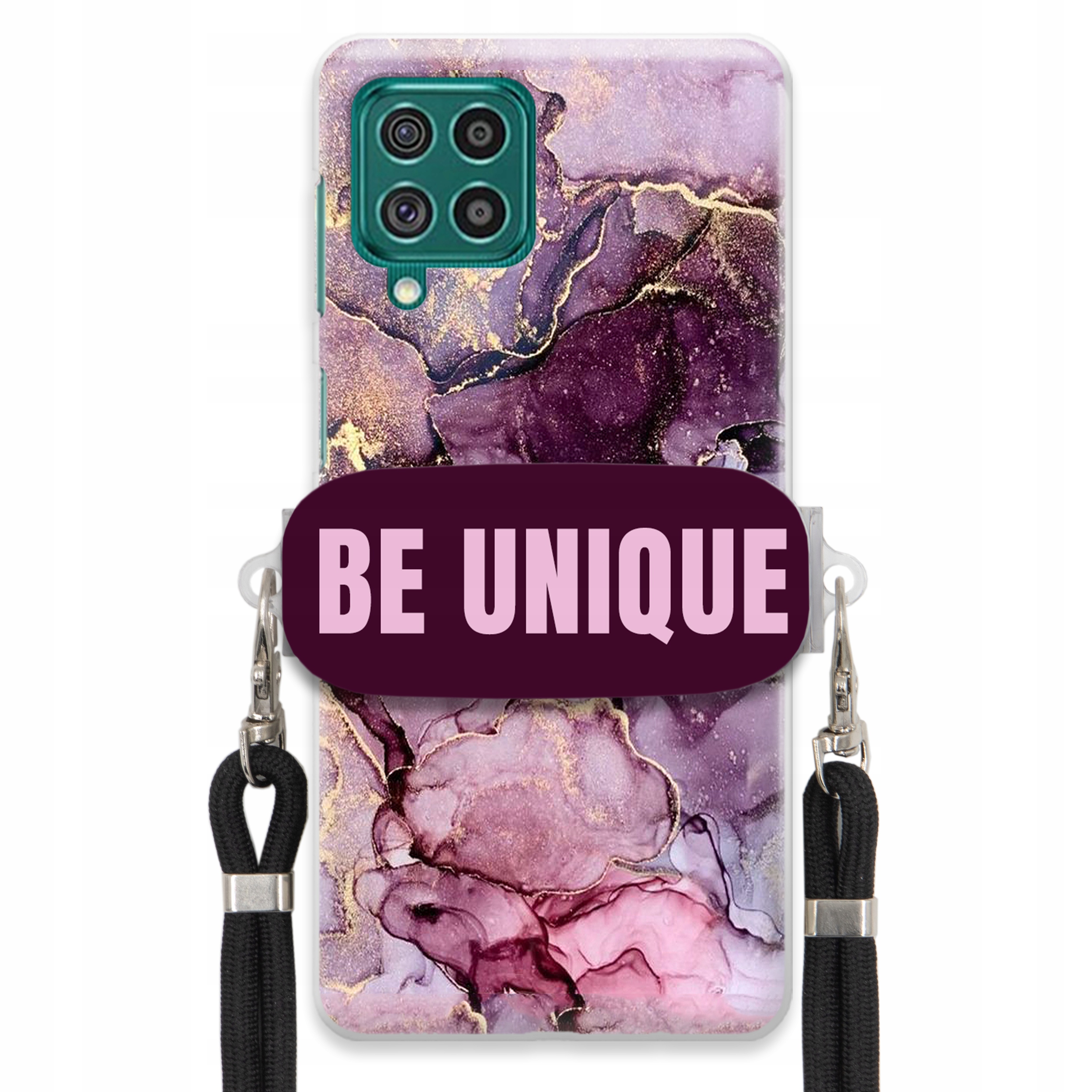 Pouzdro pro Samsung M62 Case úchytka na šňůrku, černý fialový mramor