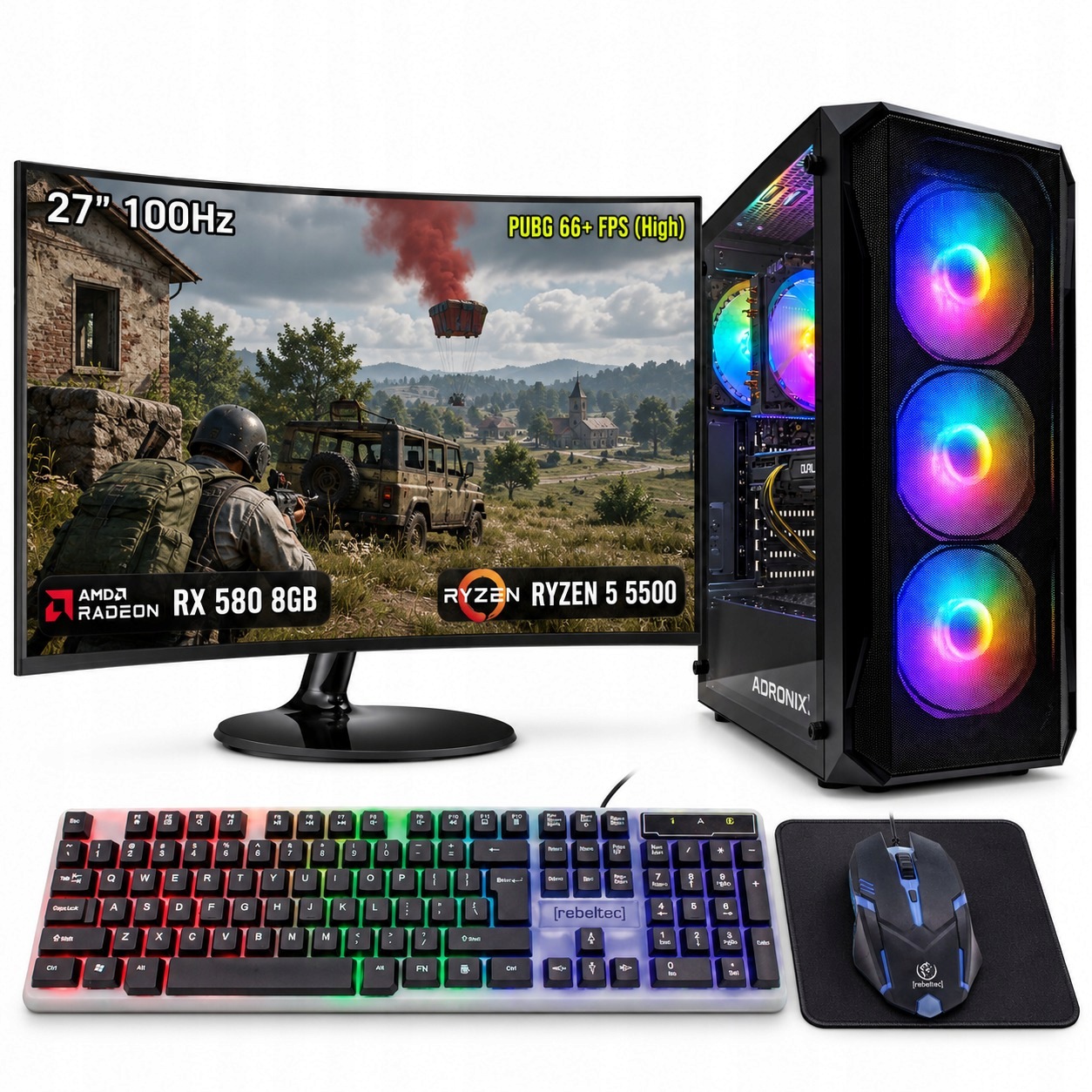 Herní Set Ryzen 5 5500 Rx 580 8GB DDR4 Ssd WIN11 Monitor 27"