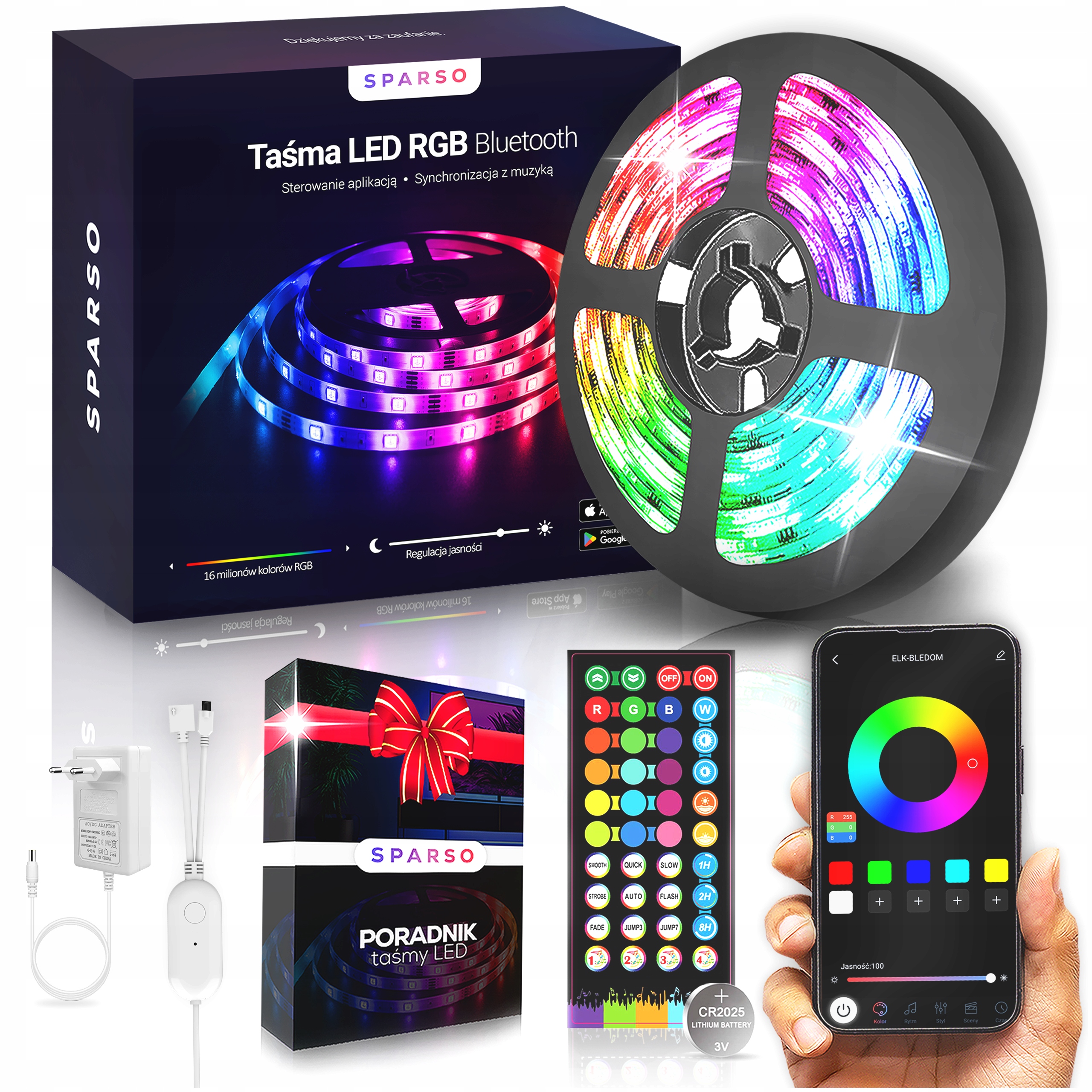 Taśma Led 6M Rgb 5050 Ledy Pilot Aplikacja Bluetooth Muzyka Zestaw 12V Smd