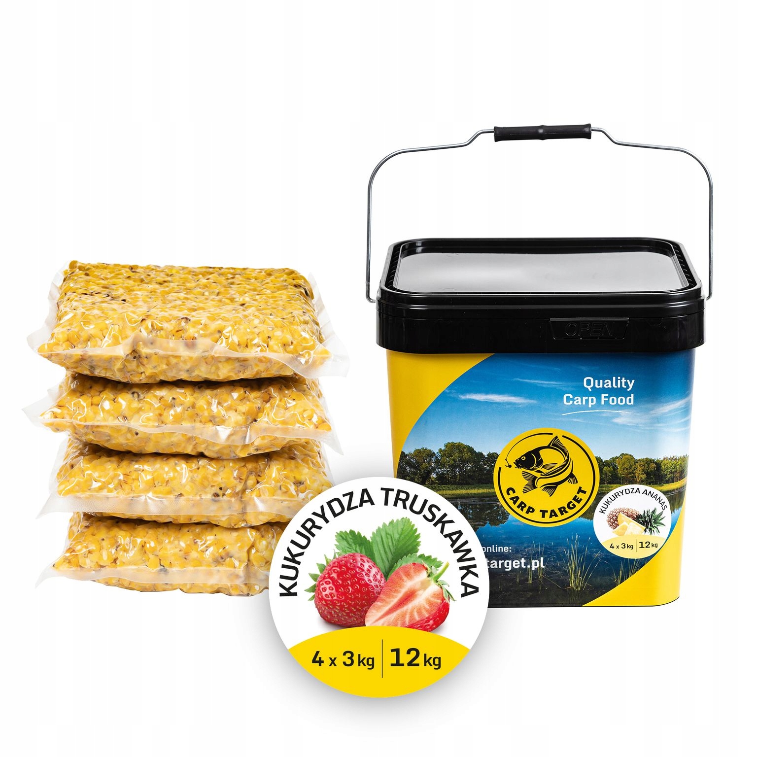 Kukurydza Wędkarska Truskawka Zanęta 12kg (4x3kg) Wiadro 17L