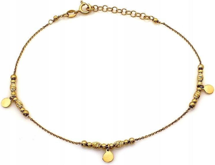 Stříbrný pozlacený náramek 925 na nohu s kuličkami a přívěsky r25 cm