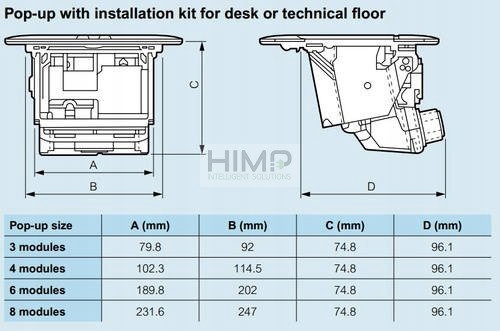 Puszka do blatu podłogi MOSIĄDZ 8 modułów Legrand Typ gniazda Gniazdo