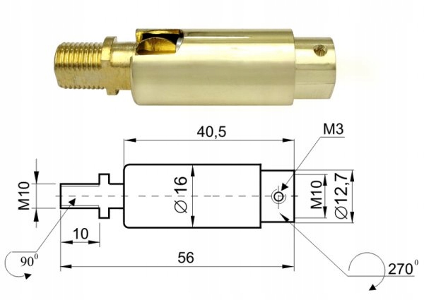Przegub mosiężny M10x1