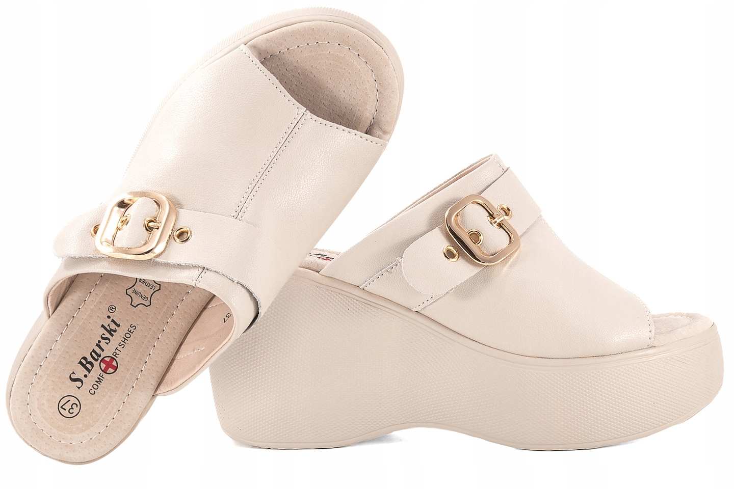 S.barski LR51-542 Dámské Nazouváky Na Platformě Kožené béžové 39 Béžová