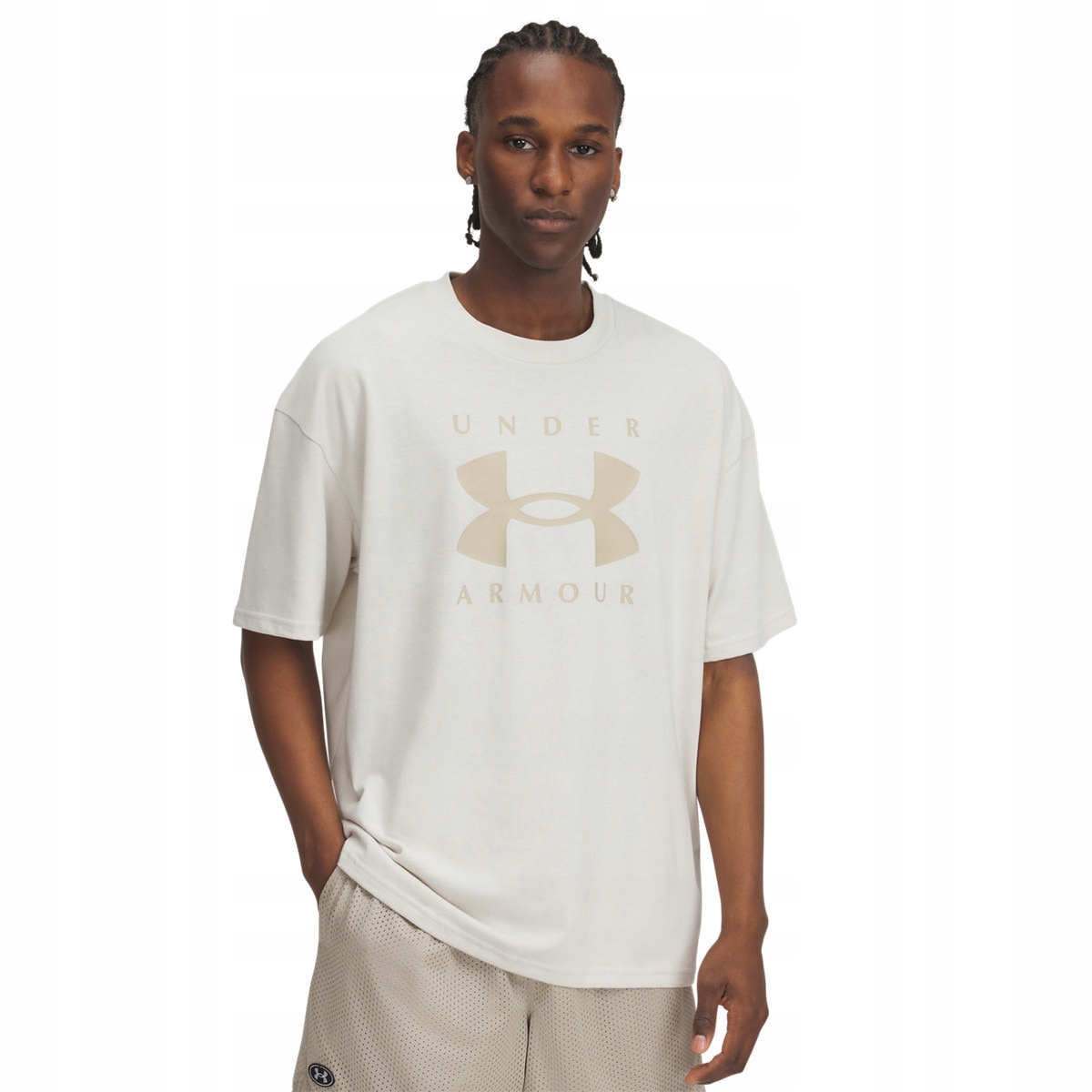 T-shirt sportowy męski koszulka Under Armour oversize beżowy L