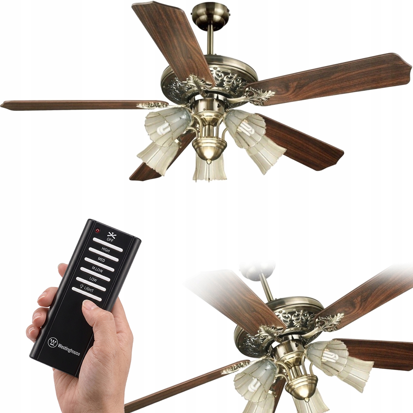Stropný ventilátor Retrogold 132 cm Štýl starožitného dubu, verzia S Pilotom