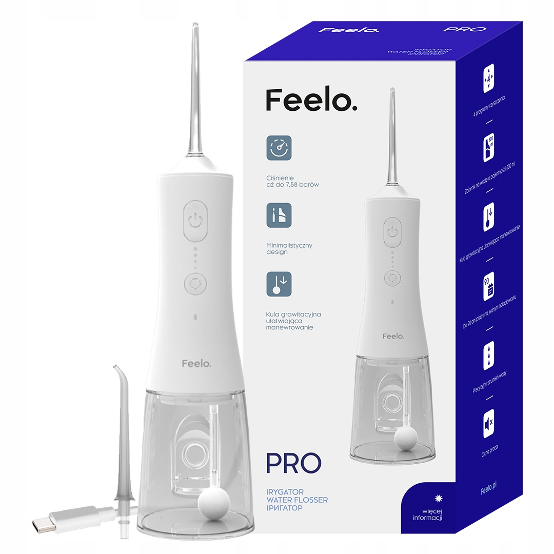 Irygator do Zębów Dentystyczny Przenośny Mocny Biały Feelo Pro