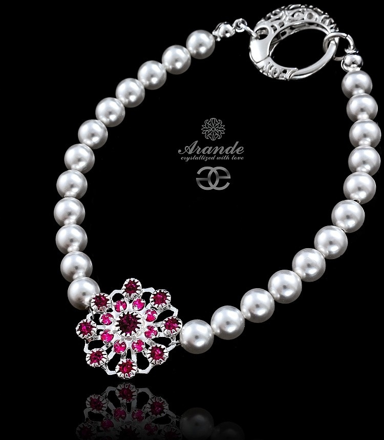 Krystaly Perly krásný náramek Fuchsia Flow Stříbro